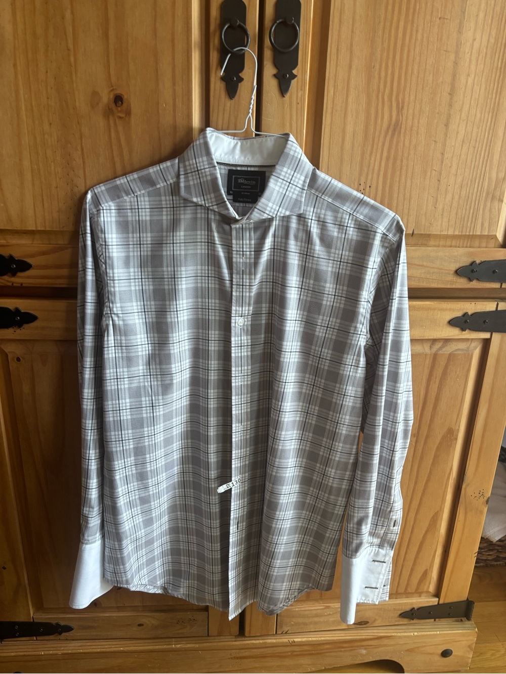 TM Lewin Gray Plaid Long-Sleeve Dress Shirt